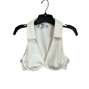 Princess Polly White Ribbed Zuri Cropped Top with Collar Size US 8